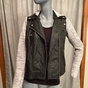 Joujou womens moto jacket faux leather hooded zipper bikercore black/gray grunge